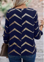 Navy Hot Stamping Geometric Print Long Sleeve Blouse | thumb picture 