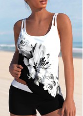 High Waisted Floral Print White Tankini Set | thumb picture 