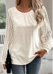 Beige Button Long Sleeve Round Neck Blouse | thumb picture 