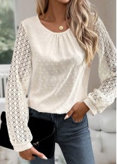 Beige Button Long Sleeve Round Neck Blouse | thumb picture 