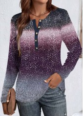 Purple Button Ombre Long Sleeve Round Neck T Shirt | thumb picture 