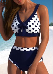 Bowknot High Waisted Polka Dot Navy Bikini Set | thumb picture 