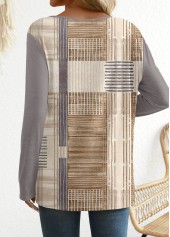 Light Camel Patchwork Graffiti Print Long Sleeve T Shirt | thumb picture 