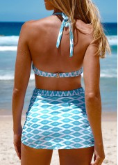 Ruched High Waisted Geometric Print Light Blue Bikini Set | thumb picture 
