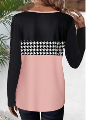 Pink Geometric Print Long Sleeve Round Neck T Shirt | thumb picture 