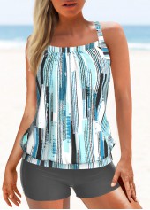 Patchwork Mid Waisted Geometric Print Grey Tankini Set | thumb picture 