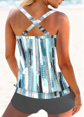 Patchwork Mid Waisted Geometric Print Grey Tankini Set | thumb picture 