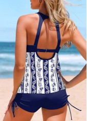 Patchwork Mid Waisted Paisley Print Navy Tankini Set | thumb picture 