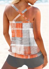Criss Cross Mid Waisted Geometric Print Orange Tankini Set | thumb picture 