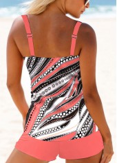Lightweight Mid Waisted Geometric Print Coral Tankini Set | thumb picture 