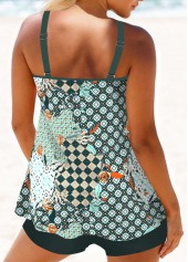 Circular Ring Mid Waisted Tribal Print Green Tankini Set | thumb picture 