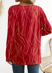 Red Button Geometric Print Long Sleeve T Shirt | thumb picture 