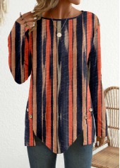 Multi Color Button Long Sleeve Round Neck T Shirt | thumb picture 