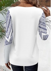 White Patchwork Geometric Print Long Sleeve T Shirt | thumb picture 