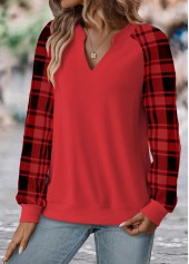 Red Split Plaid Long Sleeve Sweatshirt | thumb picture 