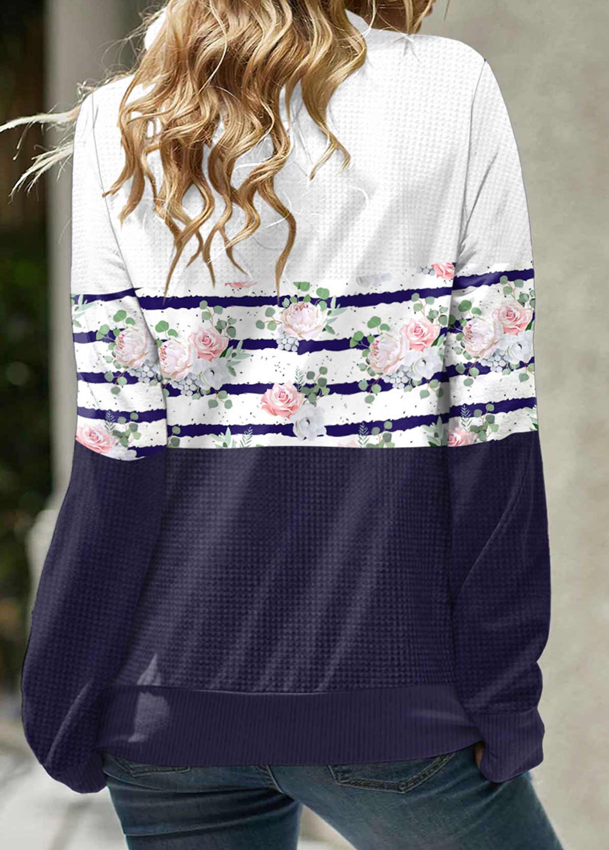 Floral Print Navy Cowl Neck Sweatshirt