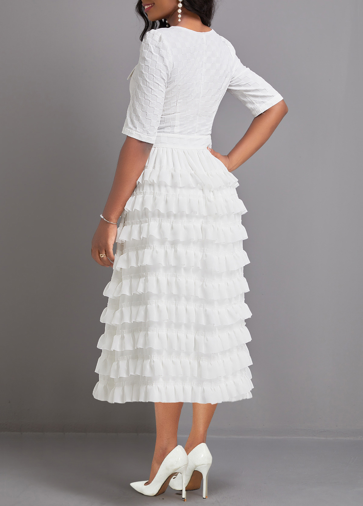 White Lightweight Half Sleeve Square Neck Maxi Dress