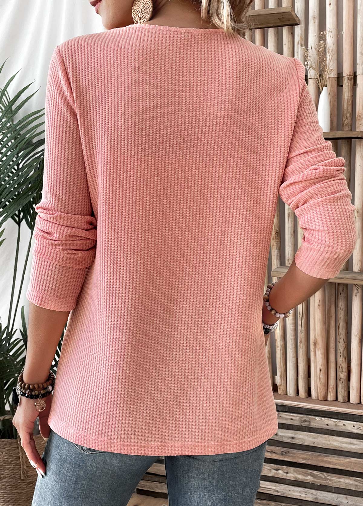Dusty Pink Layered Long Sleeve Round Neck T Shirt