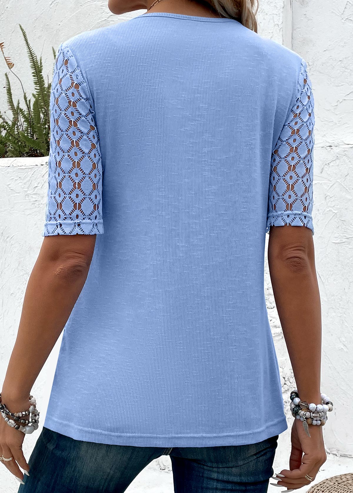 Dusty Blue Fake 2in1 Short Sleeve T Shirt | picture 