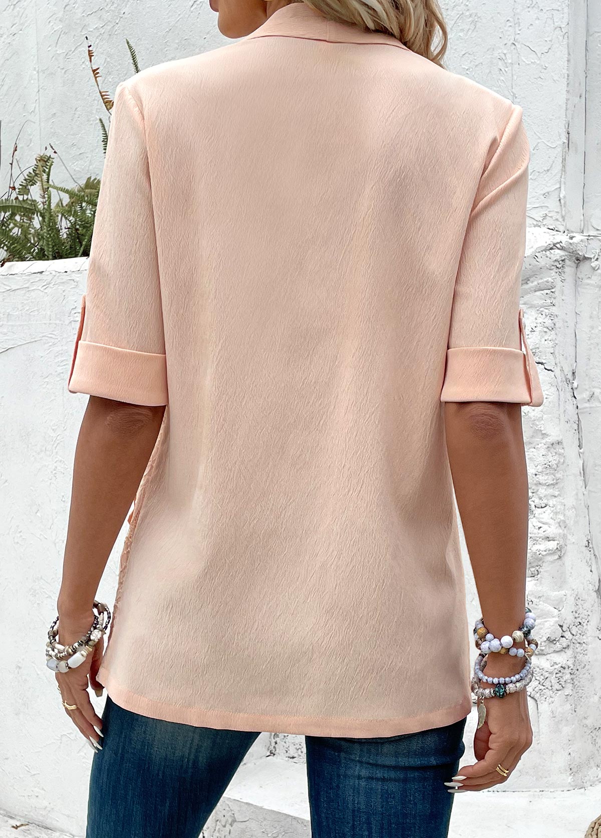 Dusty Pink Fake 2in1 Half Sleeve Square Neck Blouse