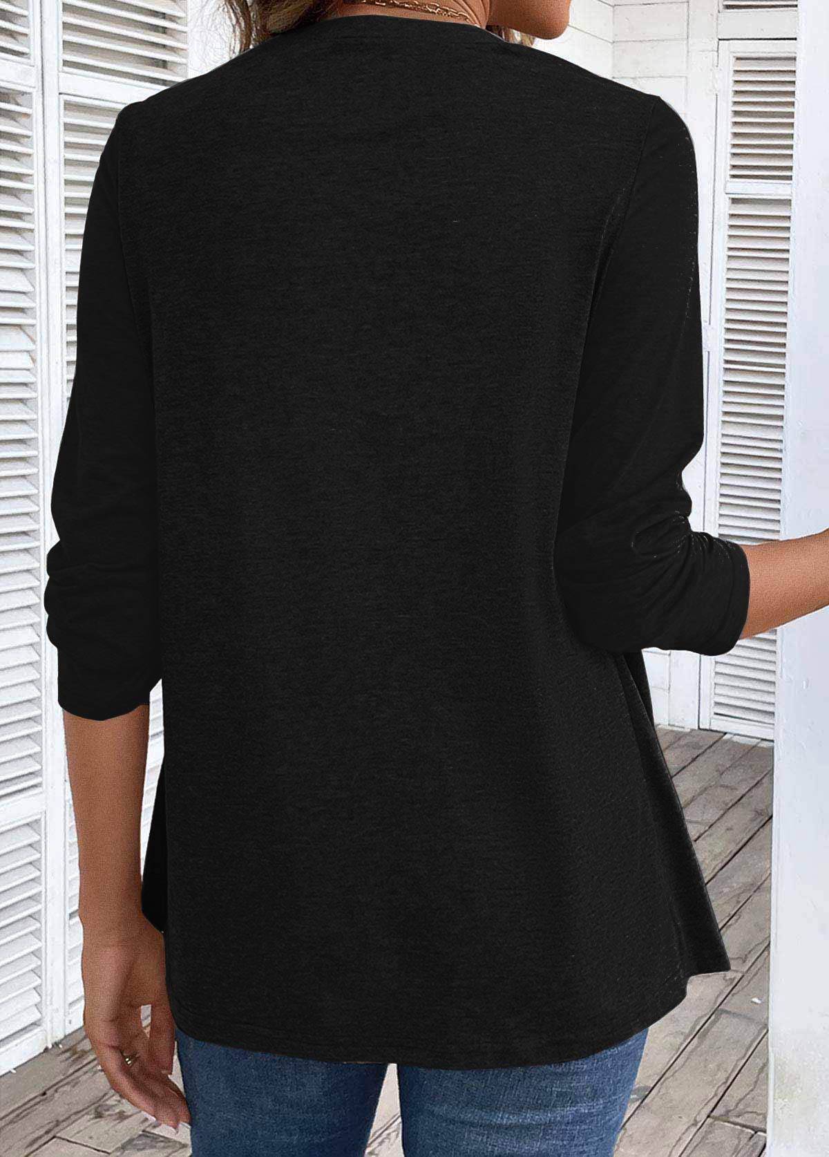 Black Fake 2in1 Long Sleeve V Neck T Shirt