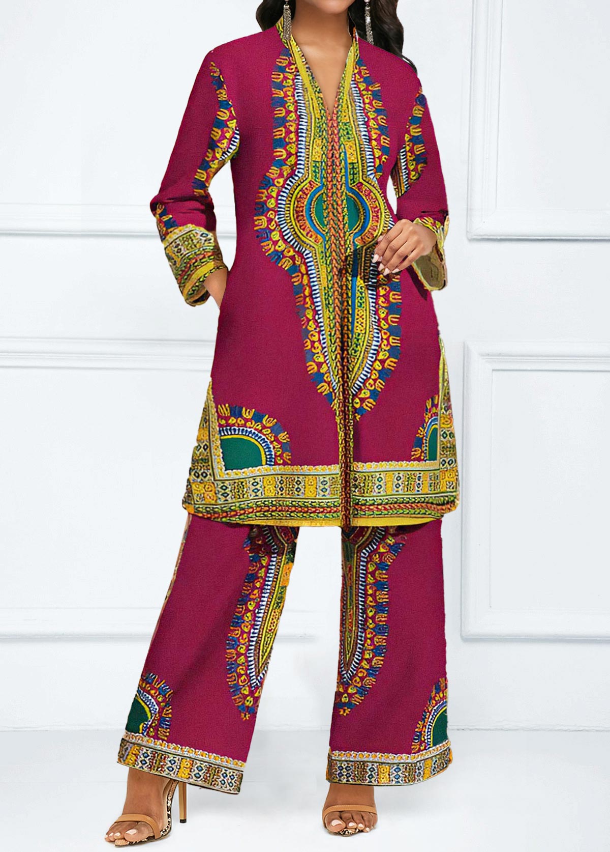 Hot Pink Zipper African Tribal Print Top and Pants