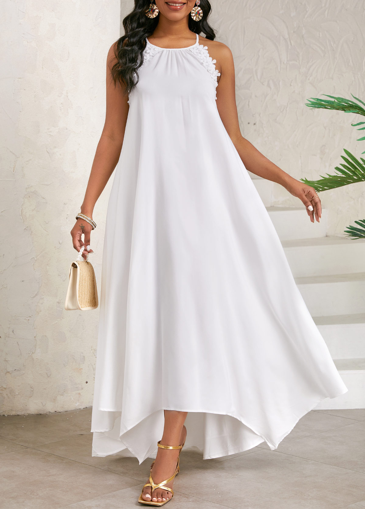 White Lace A Line Sleeveless Maxi Dress