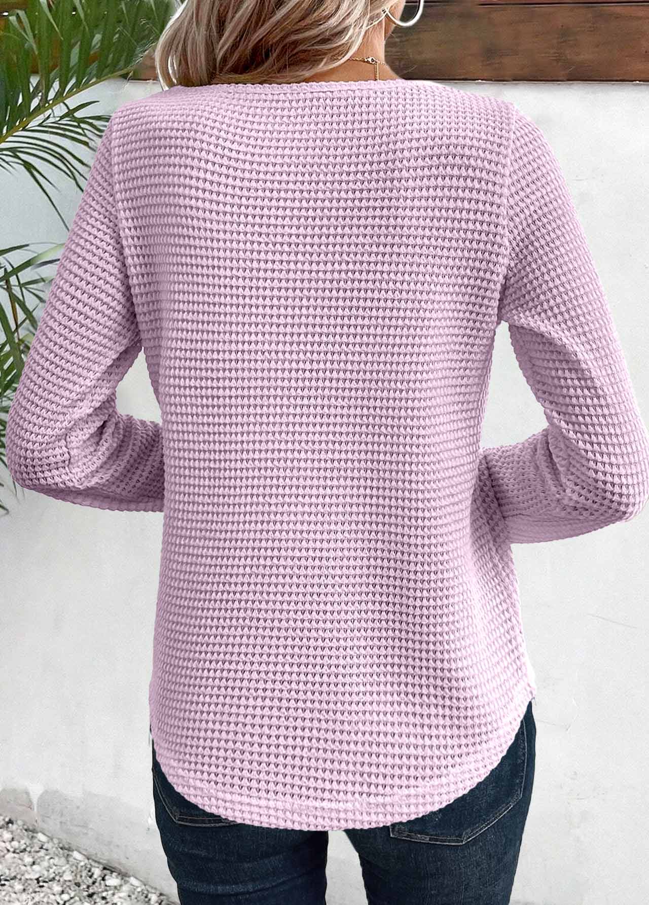 Light Purple Lace Long Sleeve Round Neck T Shirt