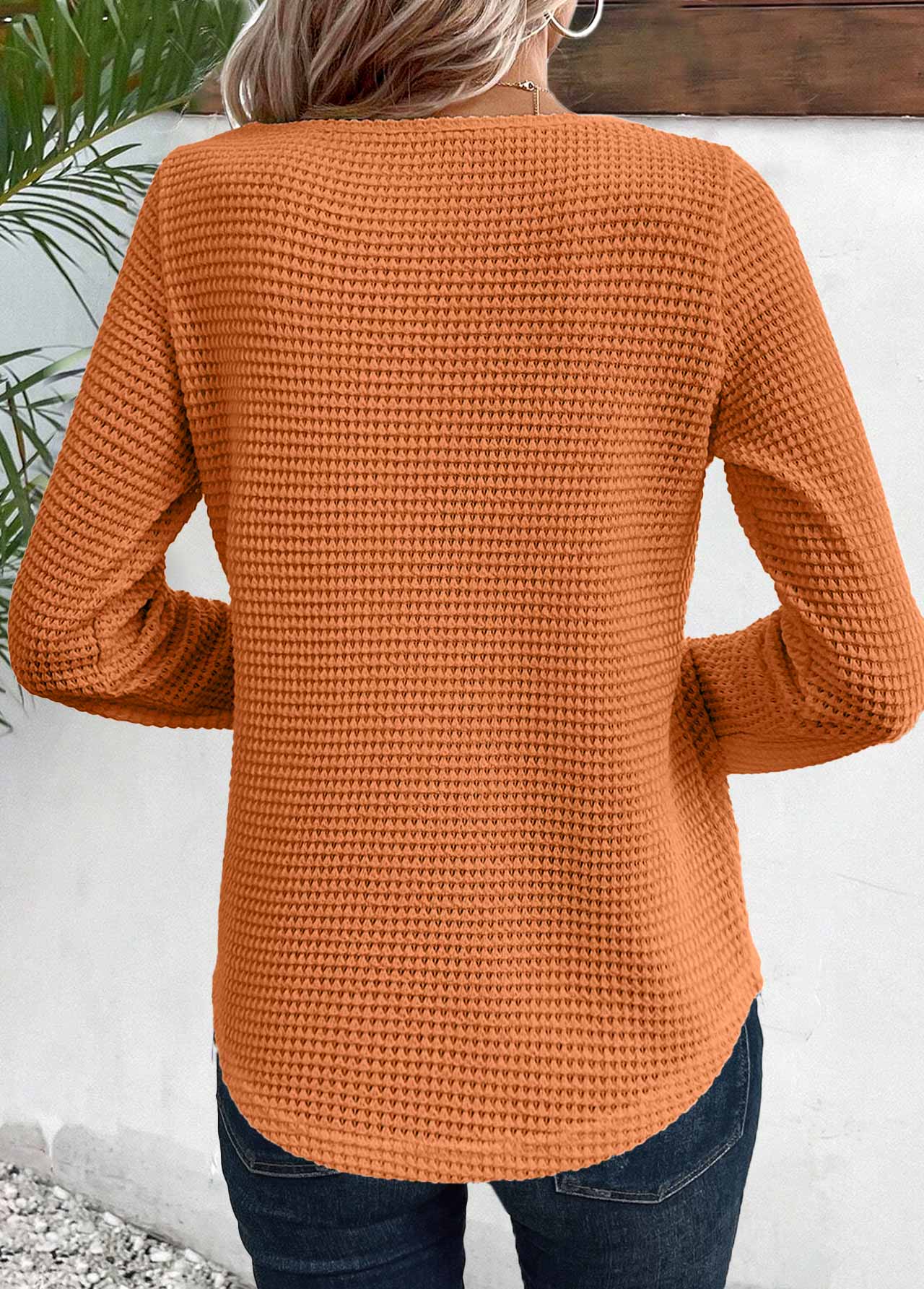 Terracotta Lace Long Sleeve Round Neck T Shirt
