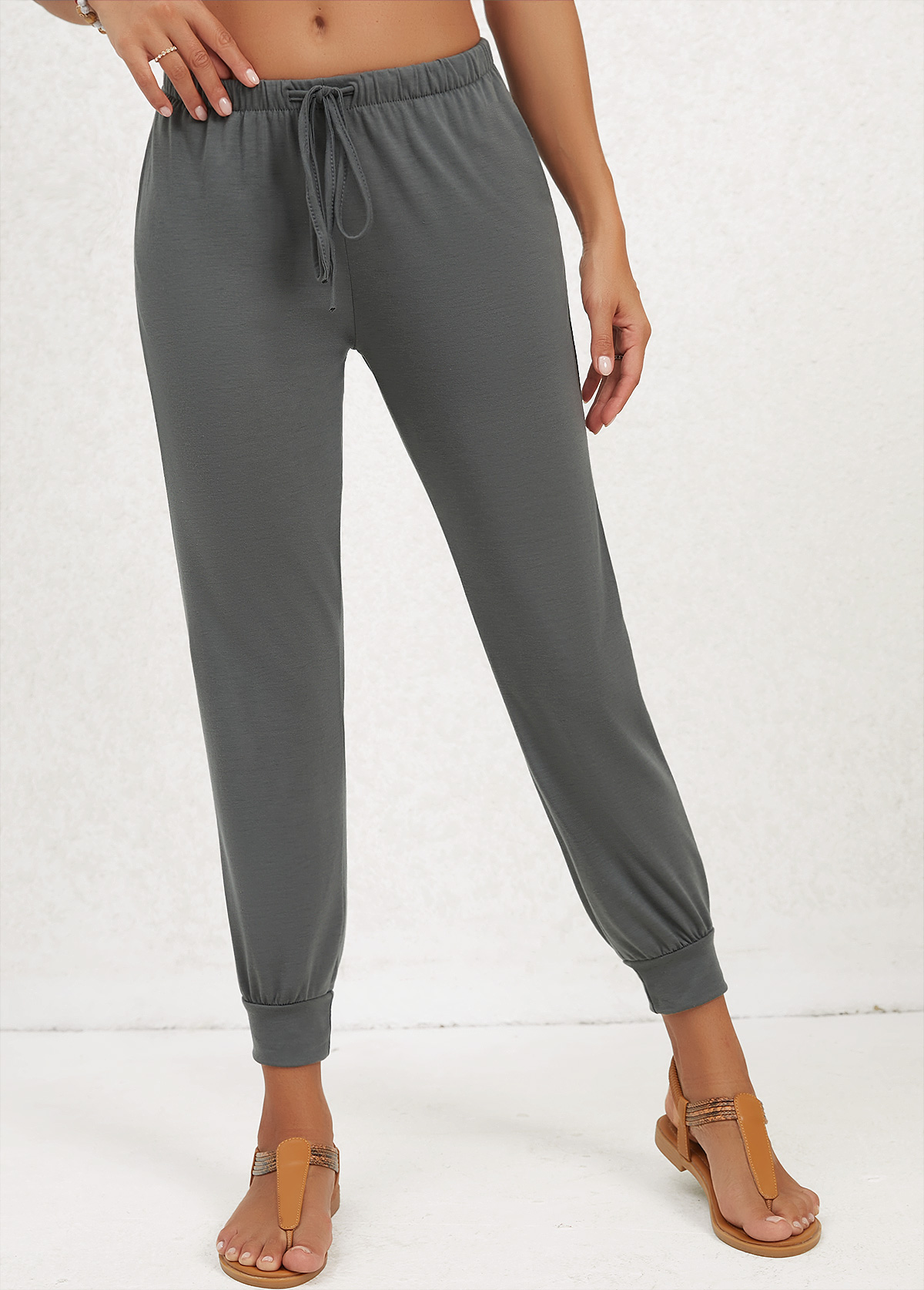 Dark Grey Pocket Jogger Elastic Waist Mid Waisted Pants | picture 
