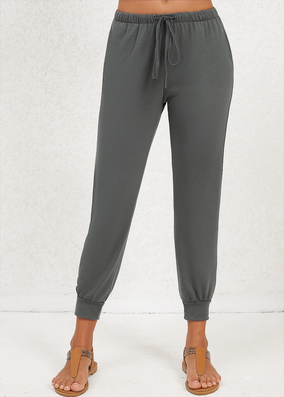 Dark Grey Pocket Jogger Elastic Waist Mid Waisted Pants | picture 