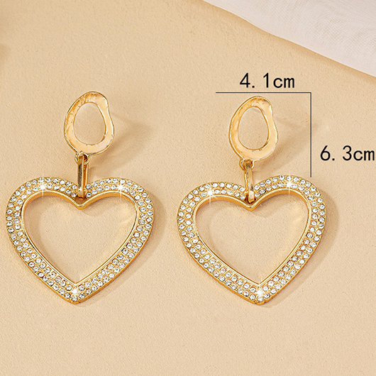 Rhinestone Detail Gold Heart Alloy Earrings
