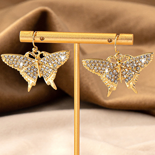 Gold Butterfly Rhinestone Detail Alloy Earrings