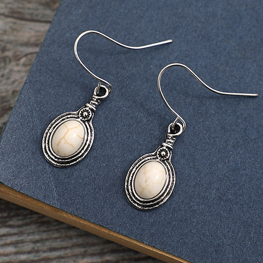 Silvery Color White Oval Alloy Earrings | picture 