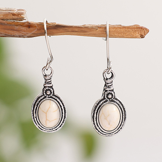 Silvery Color White Oval Alloy Earrings | picture 