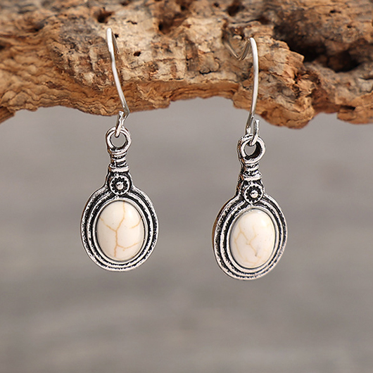 Silvery Color White Oval Alloy Earrings | picture 