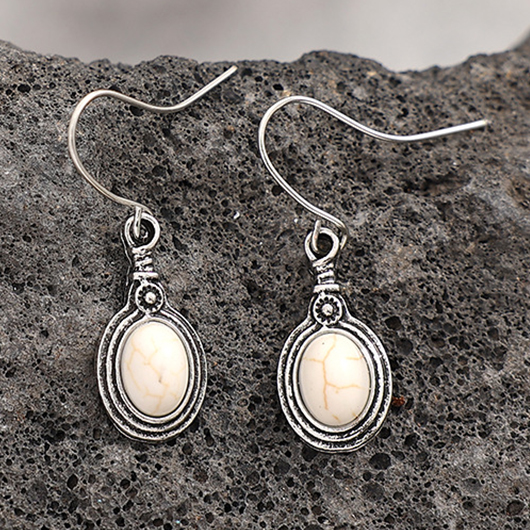 Silvery Color White Oval Alloy Earrings | picture 