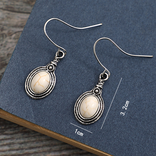 Silvery Color White Oval Alloy Earrings | picture 