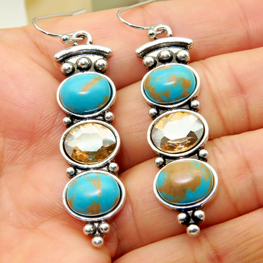 Turquoise Round Design Metal Detail Earrings