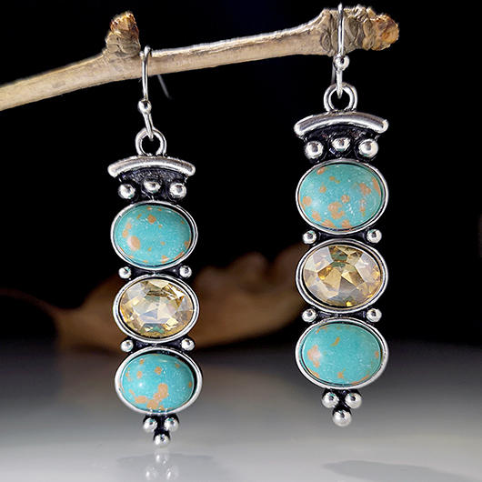 Turquoise Round Design Metal Detail Earrings