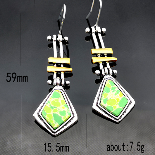 Geometric Light Green Shield Metal Earrings