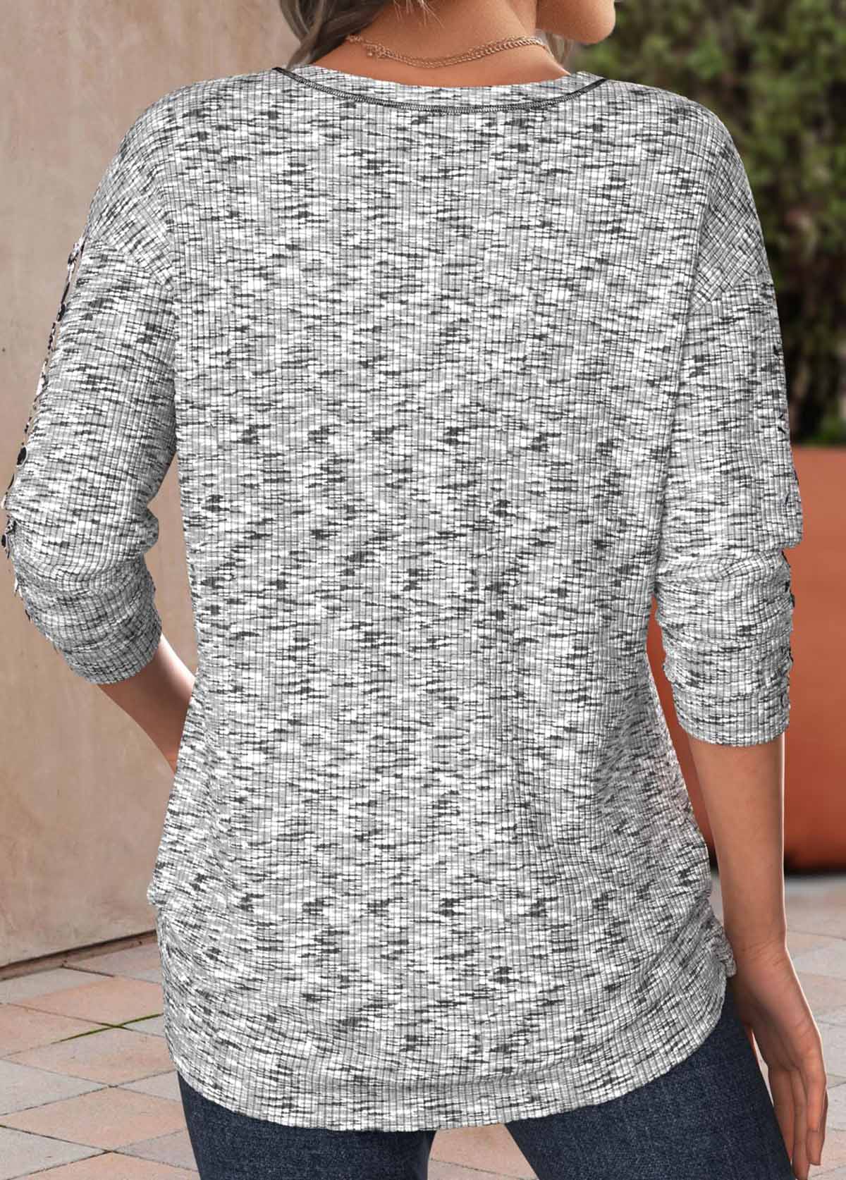 Light Grey Marl Patchwork Long Sleeve T Shirt
