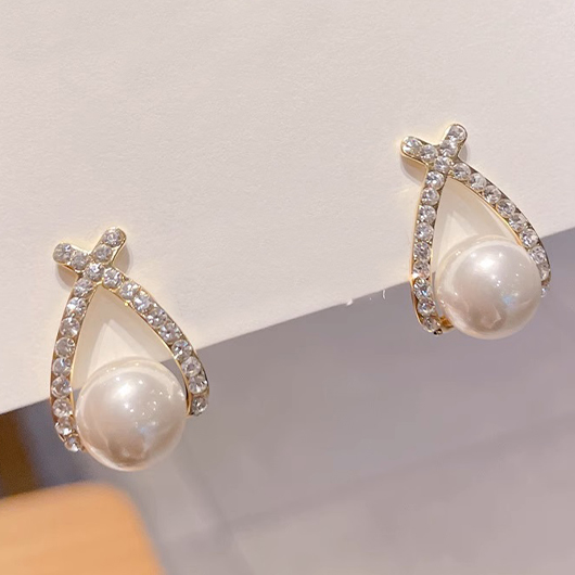 White Color Round Alloy Ear Studs | picture 