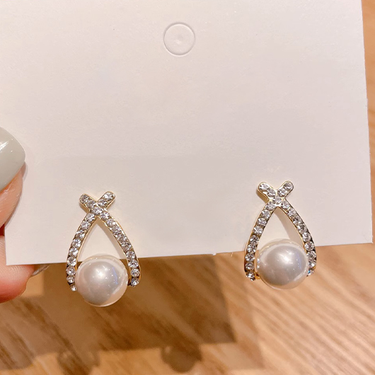 White Color Round Alloy Ear Studs | picture 