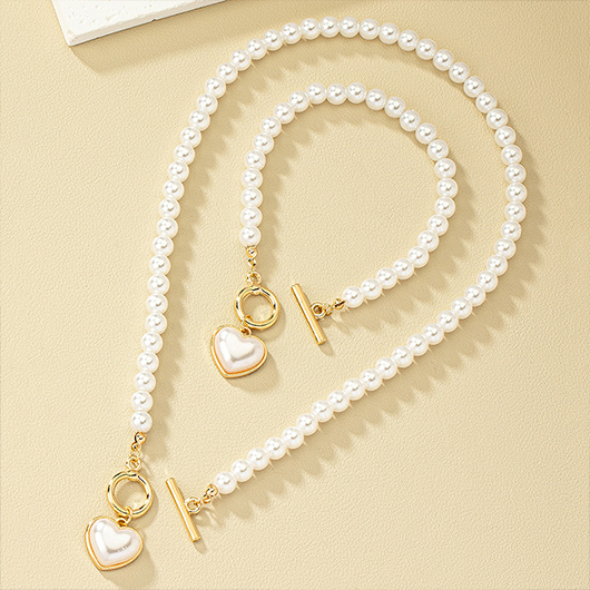 White Round Pearl Necklace and Bracelet | picture 