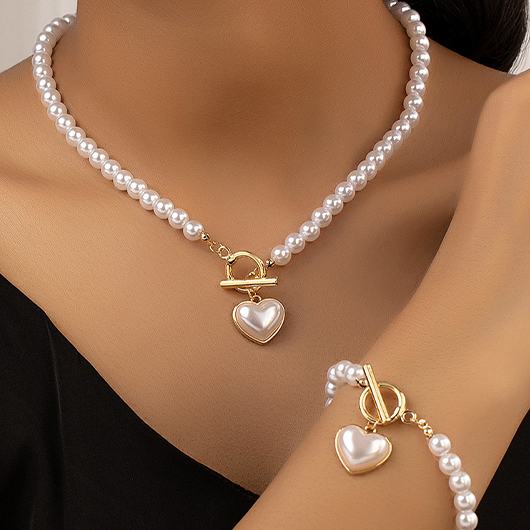 White Round Pearl Necklace and Bracelet | picture 