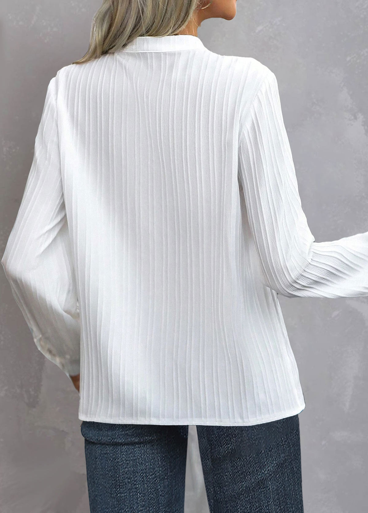 White Embroidery Long Sleeve Split Neck Blouse