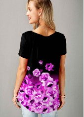 Floral Print Short Sleeve Split Neck T Shirt | thumb picture 