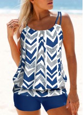 Geometric Print Blue Double Straps Tankini Top-No Bottom | picture 3