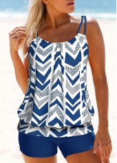 Geometric Print Blue Double Straps Tankini Top-No Bottom | picture 1